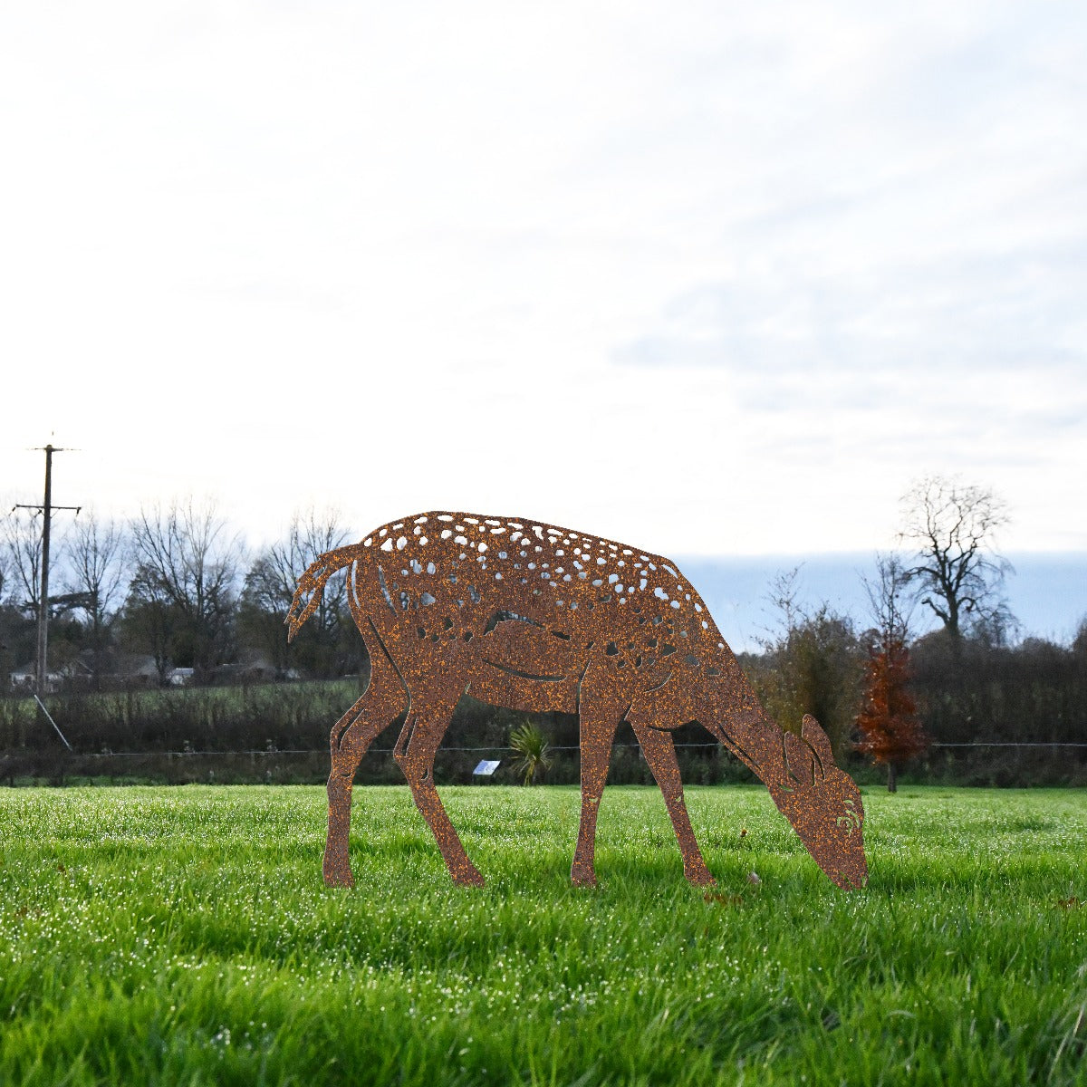 Fallow Fawn Garden Sheet Steel Silhouette In Garden Setting
