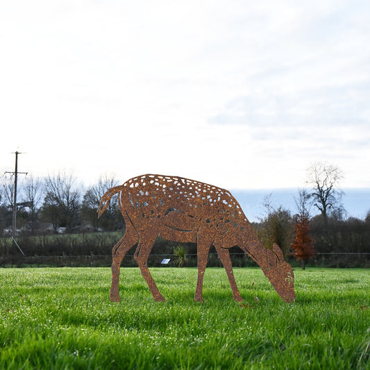 Fallow Fawn Garden Sheet Steel Silhouette In Garden Setting