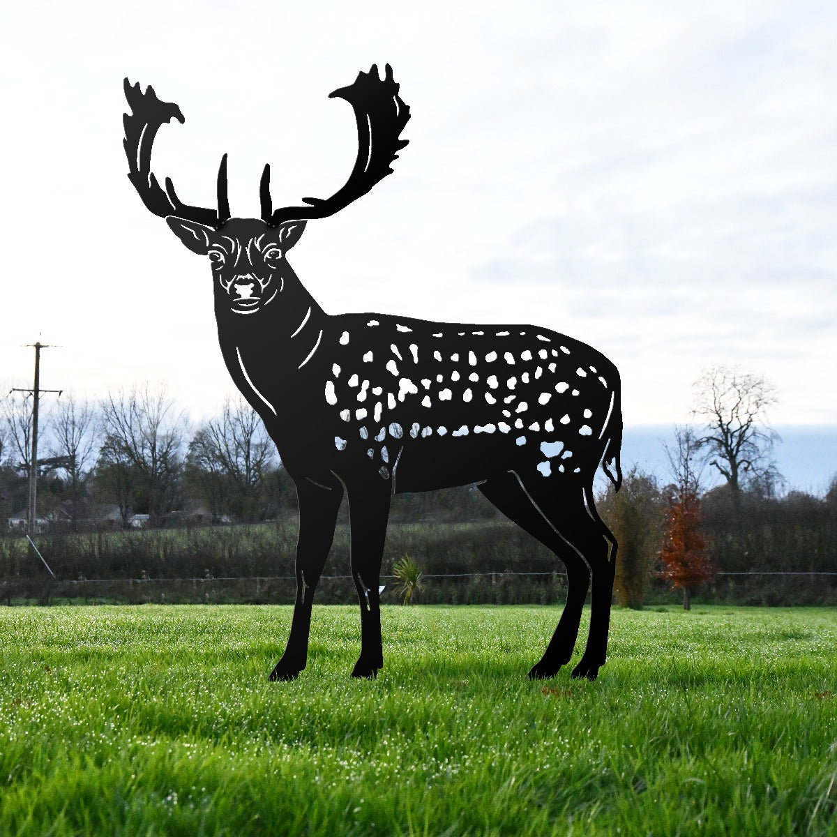 Fallow Stag Garden Sheet Steel Silhouette In Black