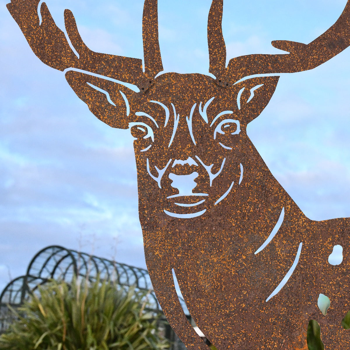 Fallow Stag Garden Sheet Steel Silhouette In Rustic Close Up