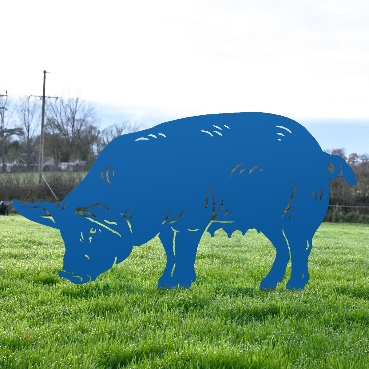 Female Pig Sheet Garden Steel Silhouette In Blue Finish