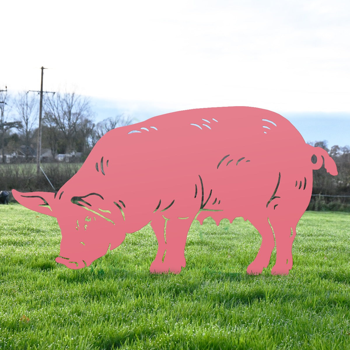 Female Pig Sheet Garden Steel Silhouette In Pink Finish