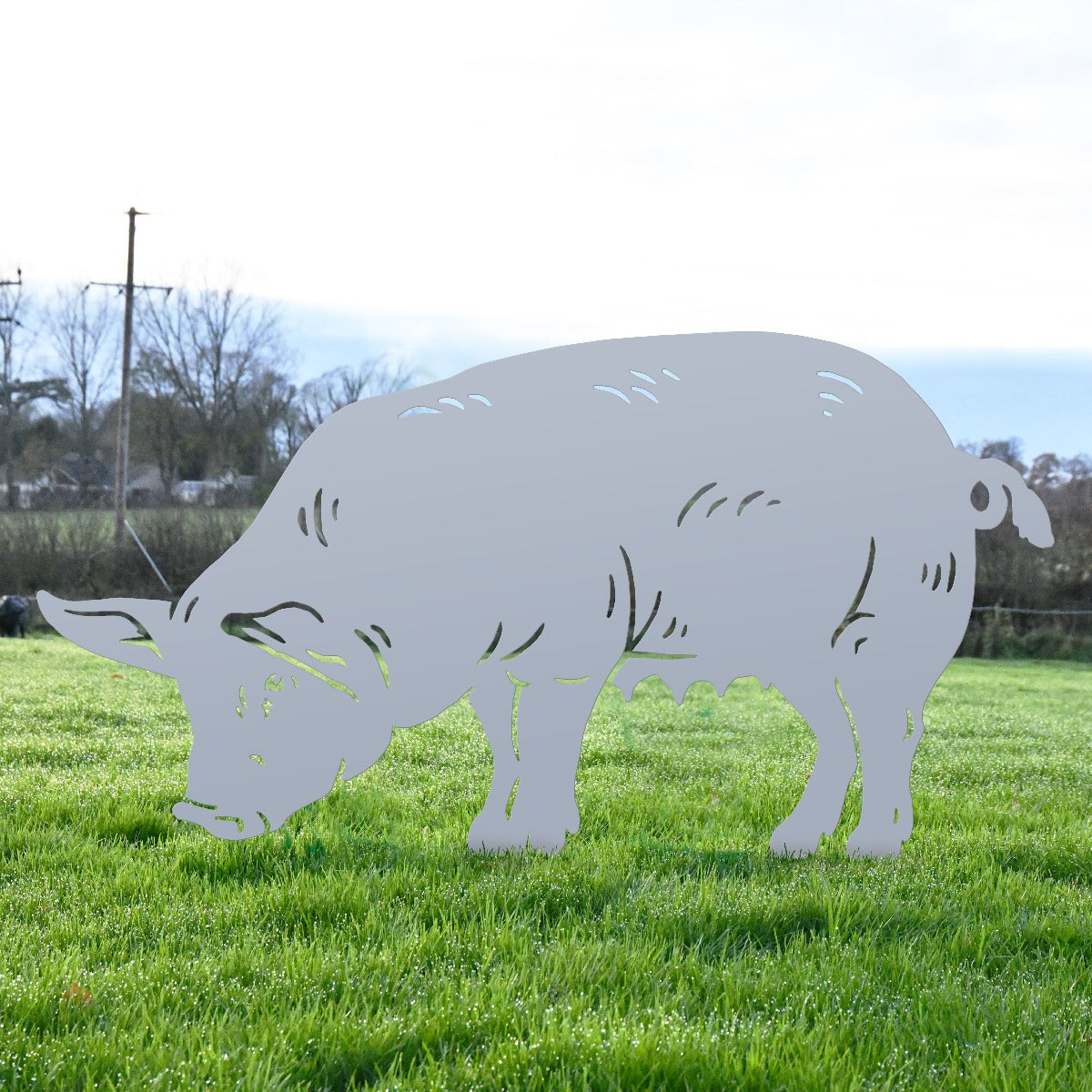Female Pig Sheet Garden Steel Silhouette In Silver Finish