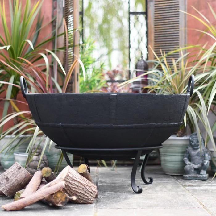 Iron Kadai Fire Bowl in Situ in the Garden
