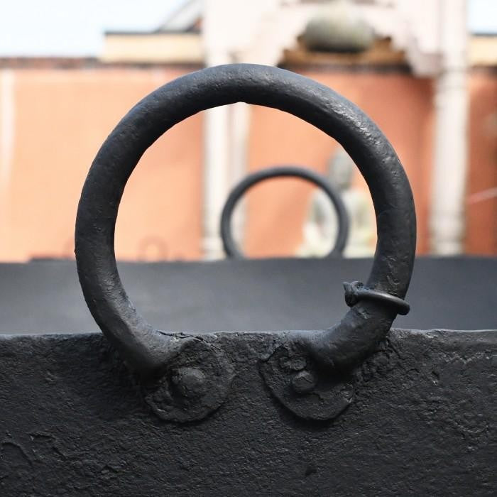 Close-up of the Round Handles on the Iron Kadai Fire Bowl