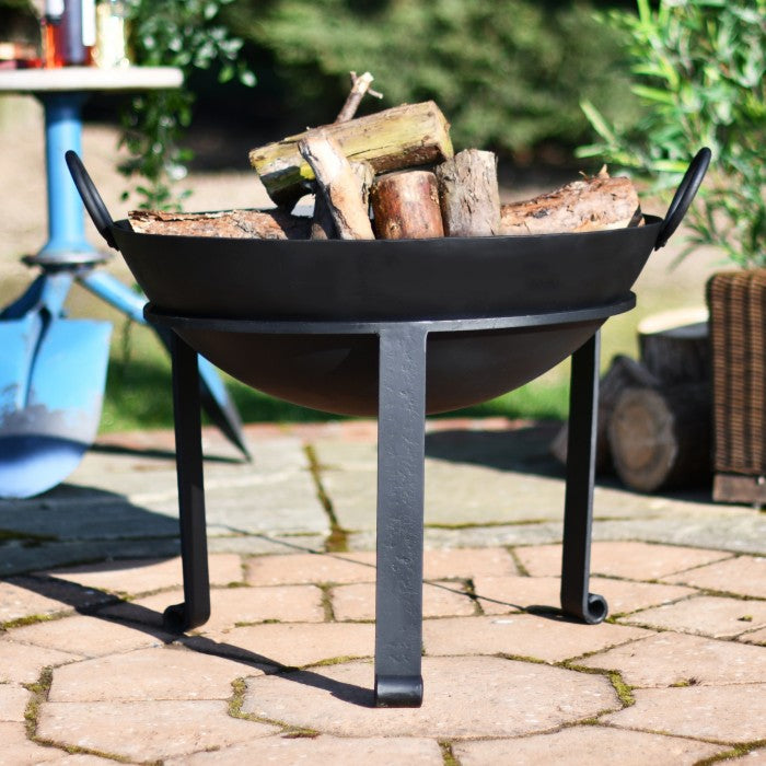 Contemporary Iron Kadai Fire Bowl in Situ Outside