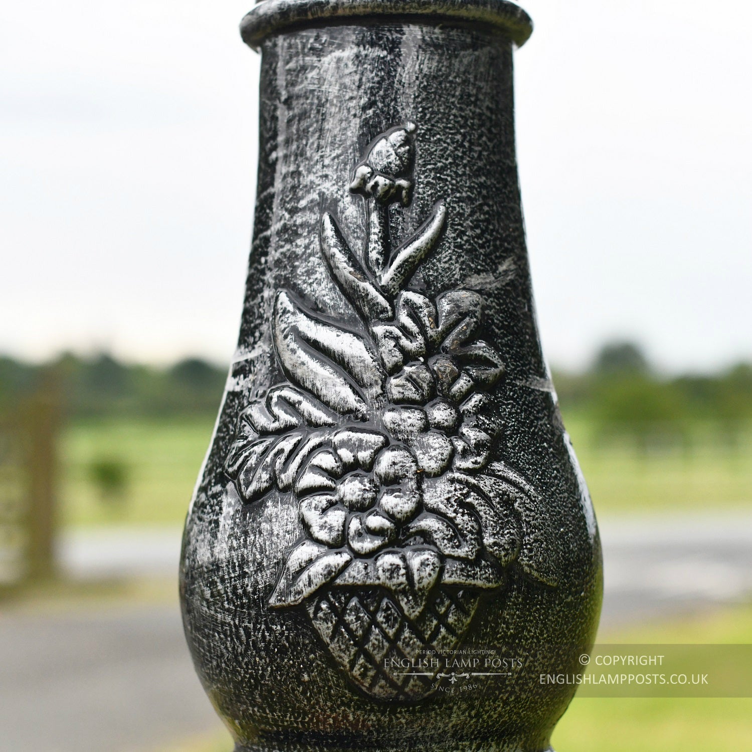 Floral Detailing on  Antique Silver Lamp Post Column