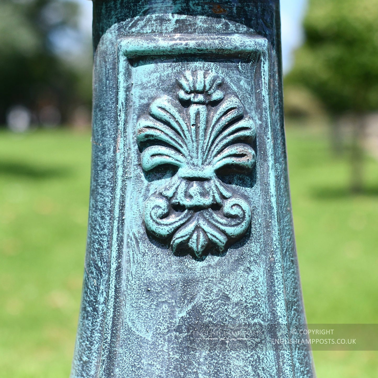 Floral Detailing On Cast Iron Blue Lamp Post Column