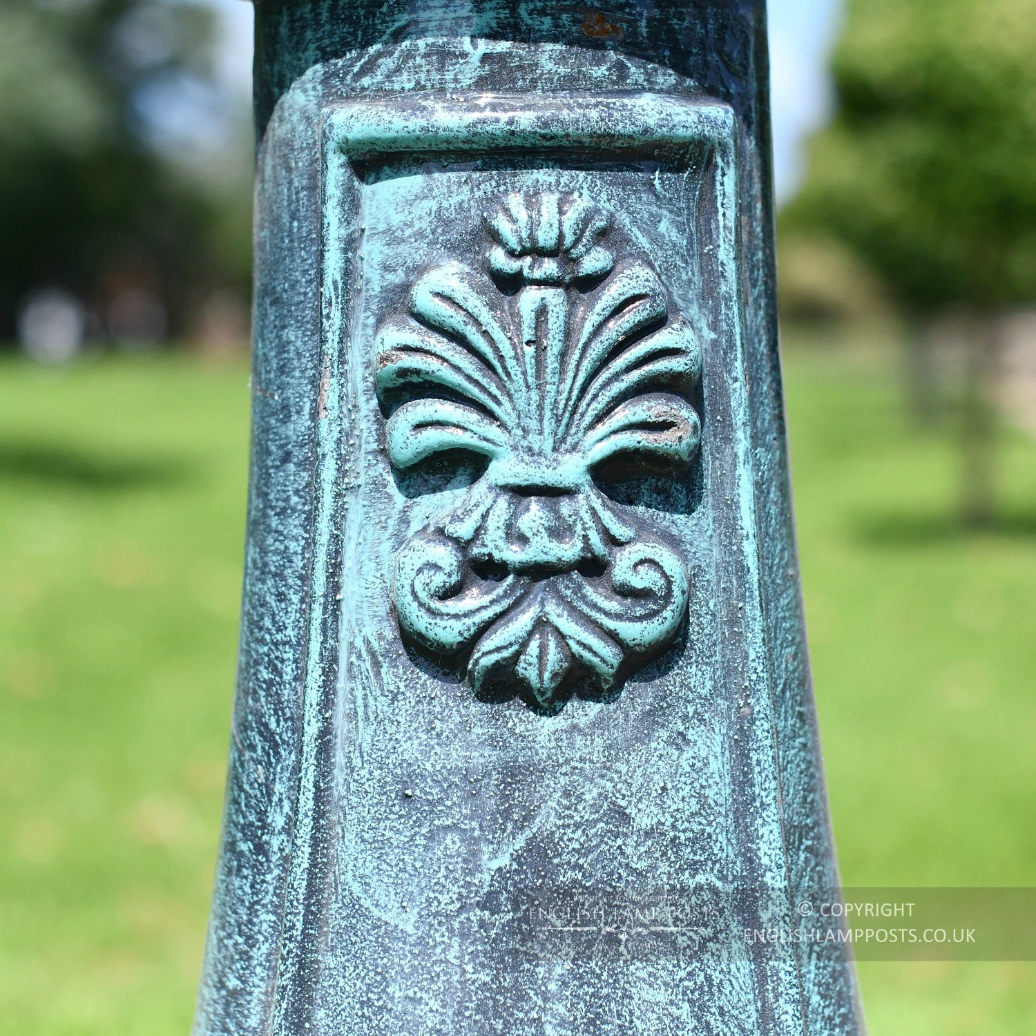 Floral Detailing On Cast Iron Blue Lamp Post Column