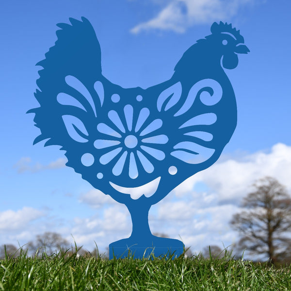 Flower Hen Garden Sheet Steel Silhouette In Blue