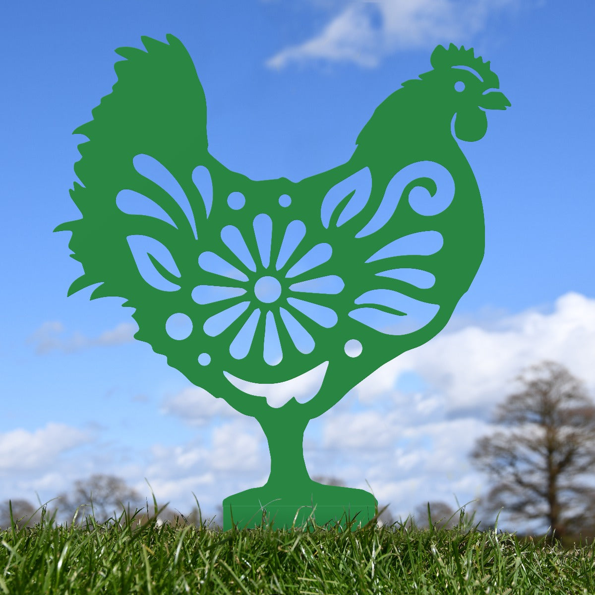 Flower Hen Garden Sheet Steel Silhouette In Blue