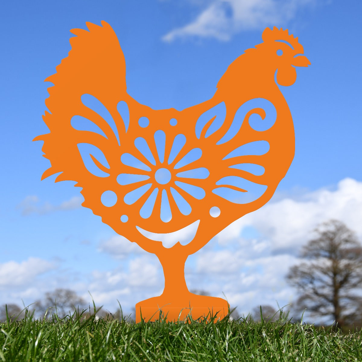 Flower Hen Garden Sheet Steel Silhouette In Orange