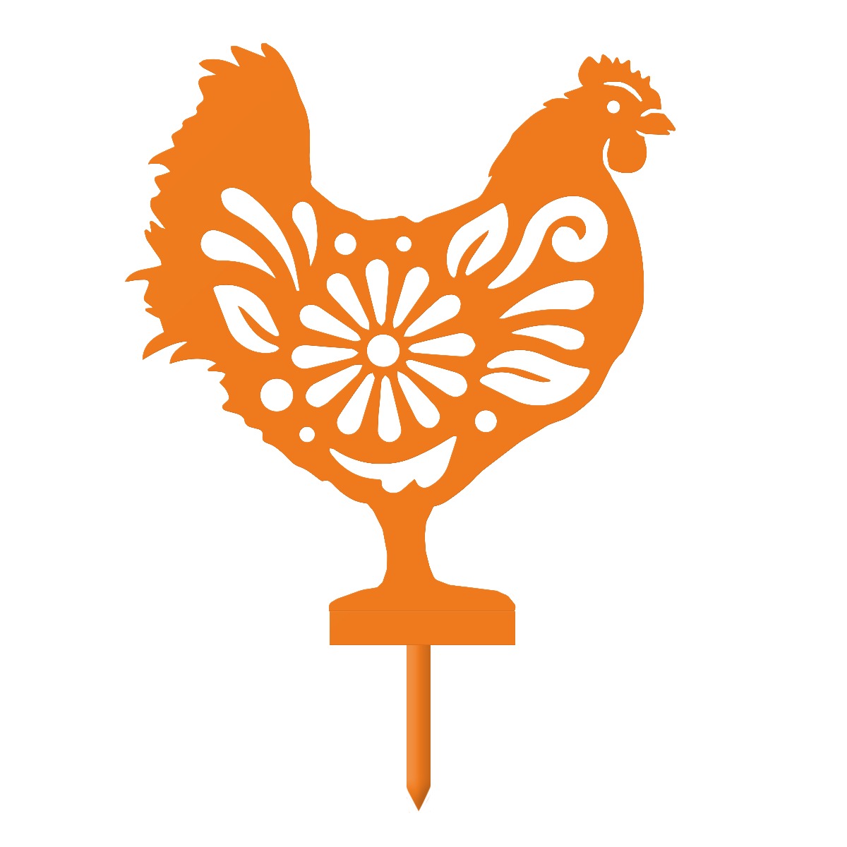 Flower Hen Garden Sheet Steel Silhouette In Orange