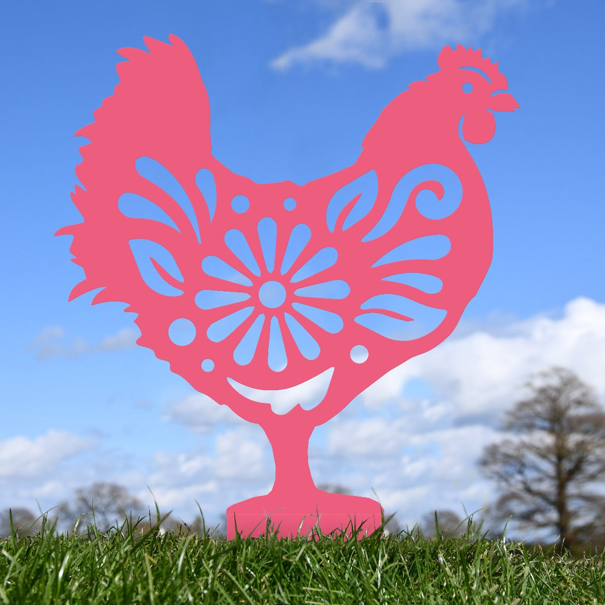 Flower Hen Garden Sheet Steel Silhouette In Pink
