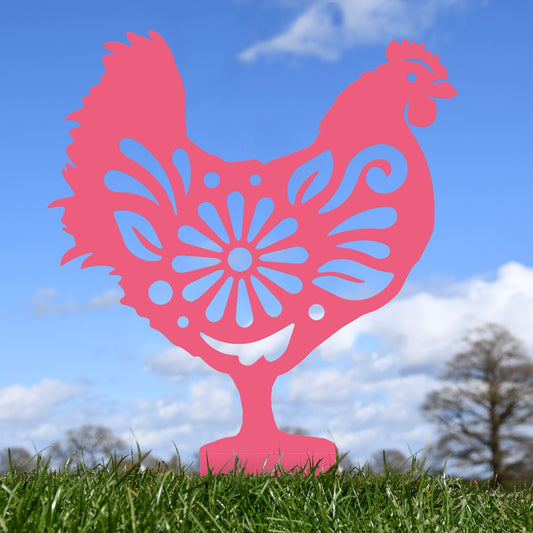 Flower Hen Garden Sheet Steel Silhouette In Pink