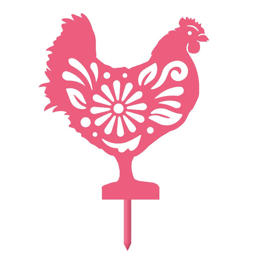 Flower Hen Garden Sheet Steel Silhouette In Pink