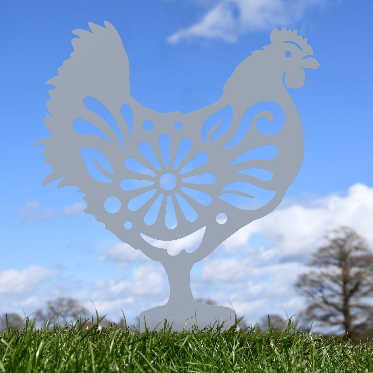 Flower Hen Garden Sheet Steel Silhouette In Silver