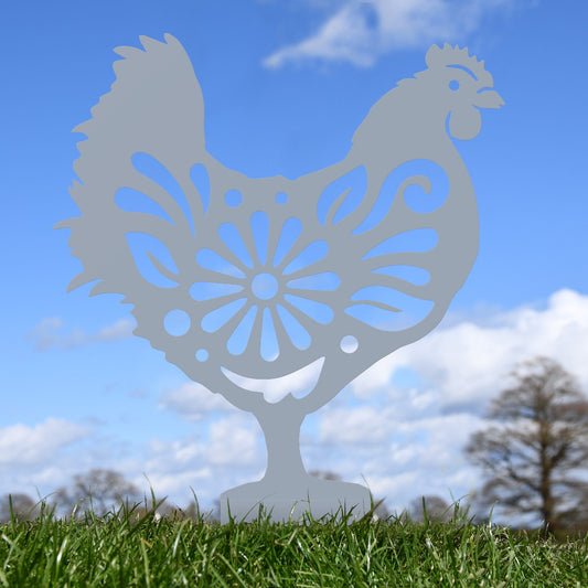Flower Hen Garden Sheet Steel Silhouette In Silver