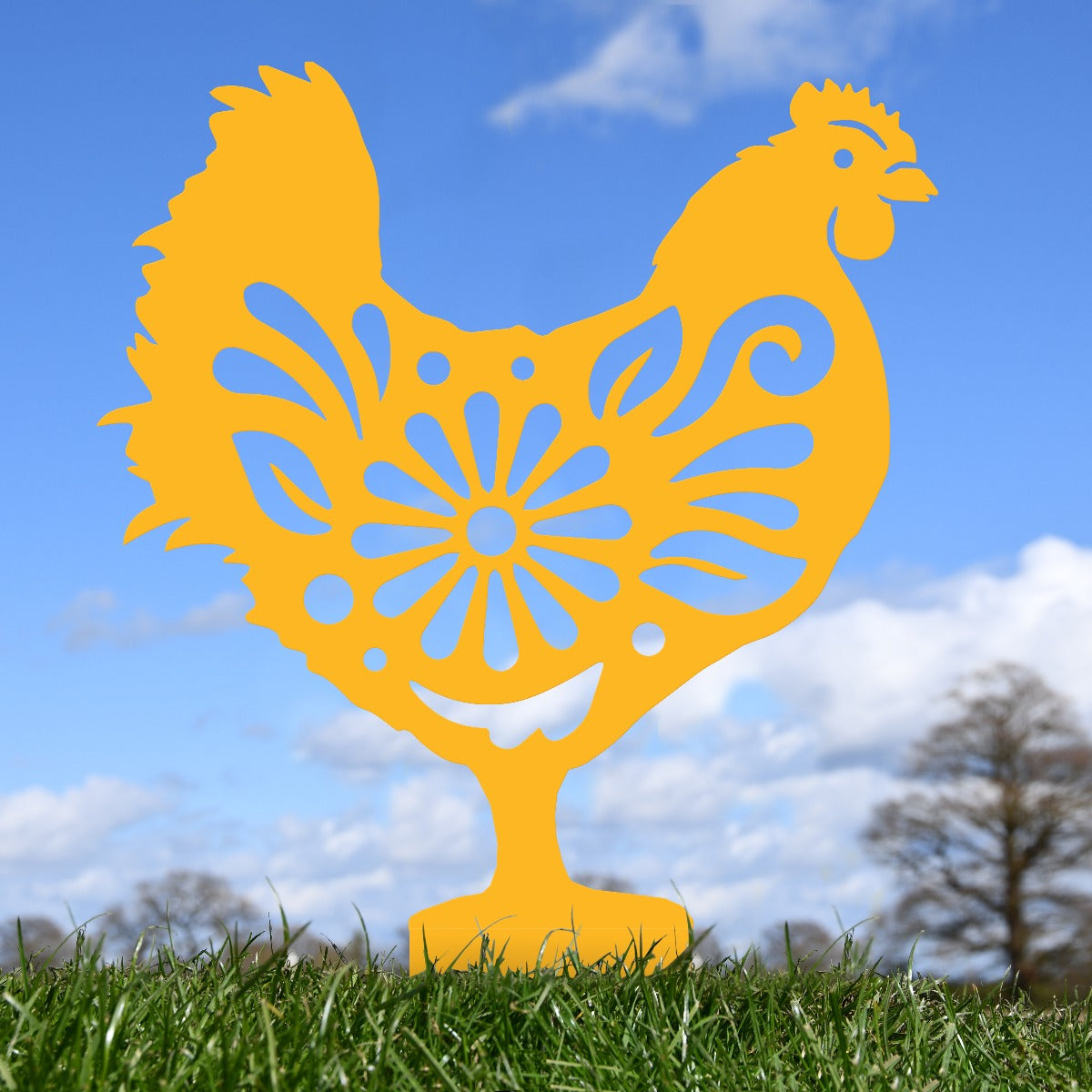 Flower Hen Garden Sheet Steel Silhouette In Yellow