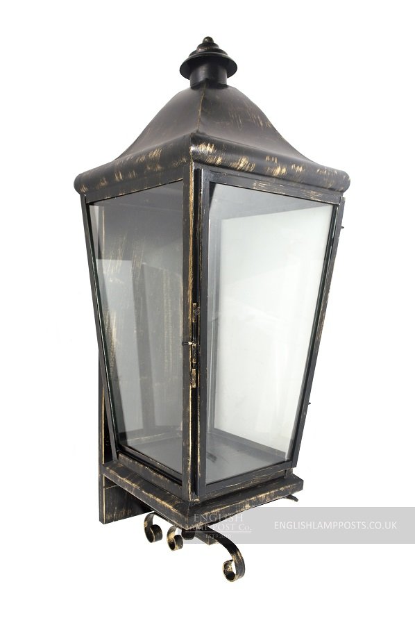 Flush Fitting Black and Antique Gold Wall Lantern