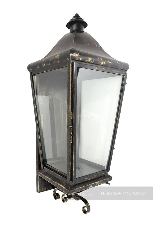 Flush Fitting Black and Antique Gold Wall Lantern