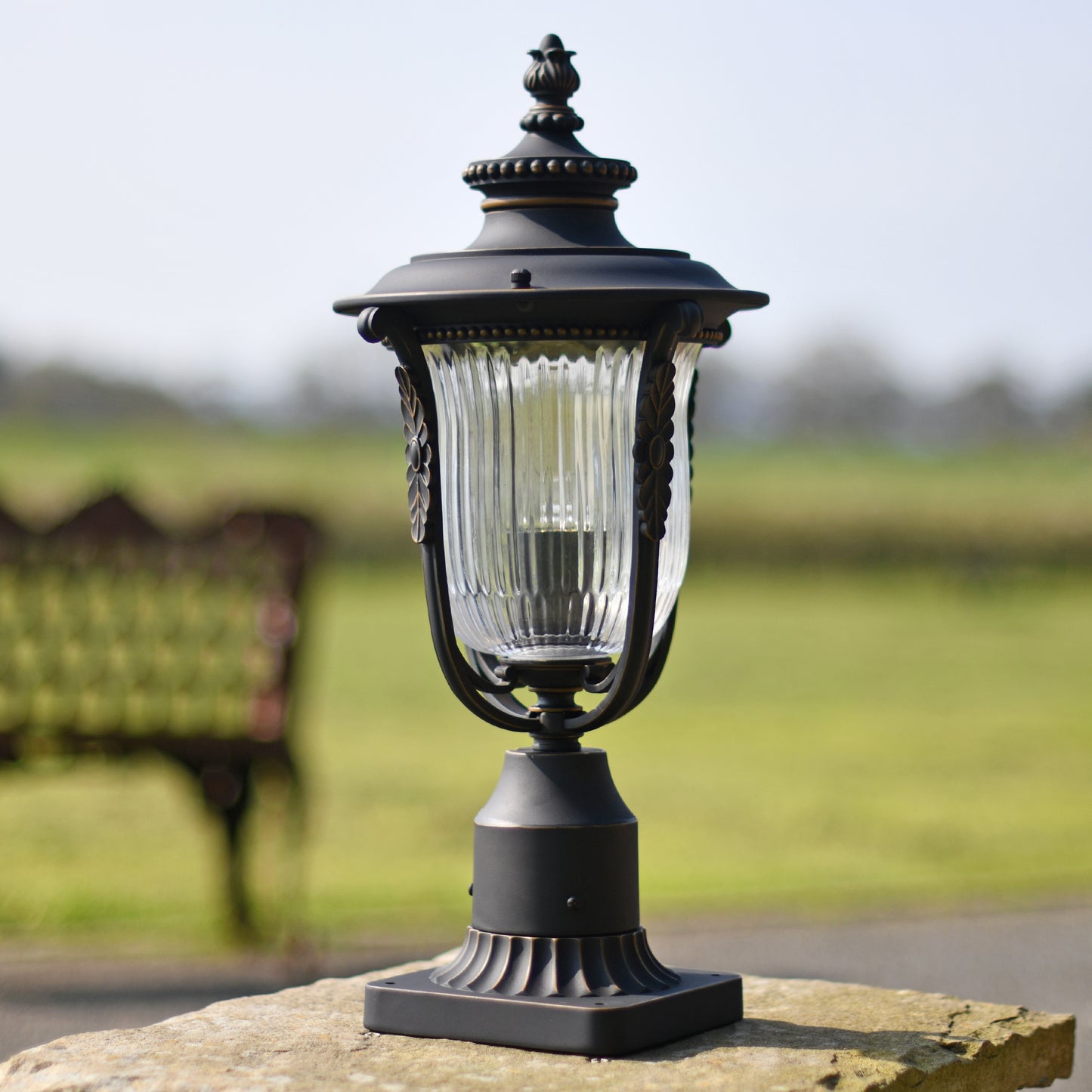 Fluted Antique Bronze Gothic Garden Pillar Light
