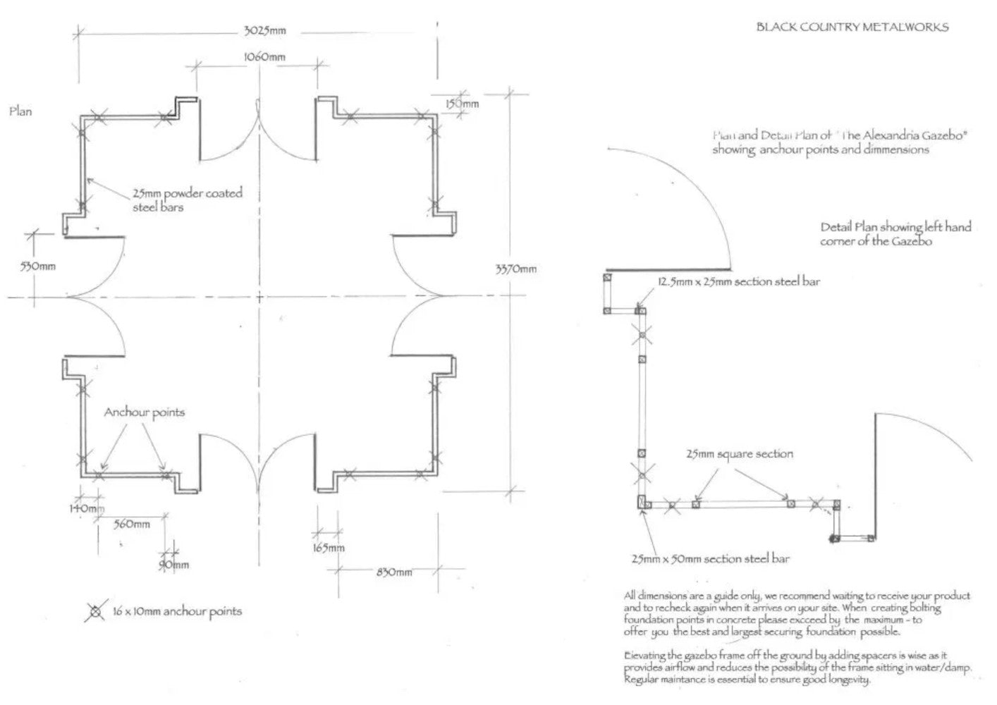 Dimensions for the The Royal Alexandria Gazebo In Cream 