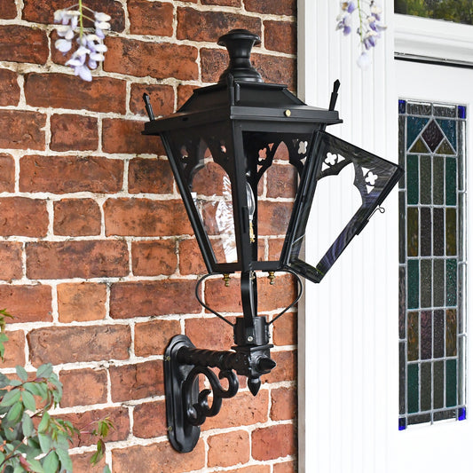 Garden exterior lantern on wall bracket door open