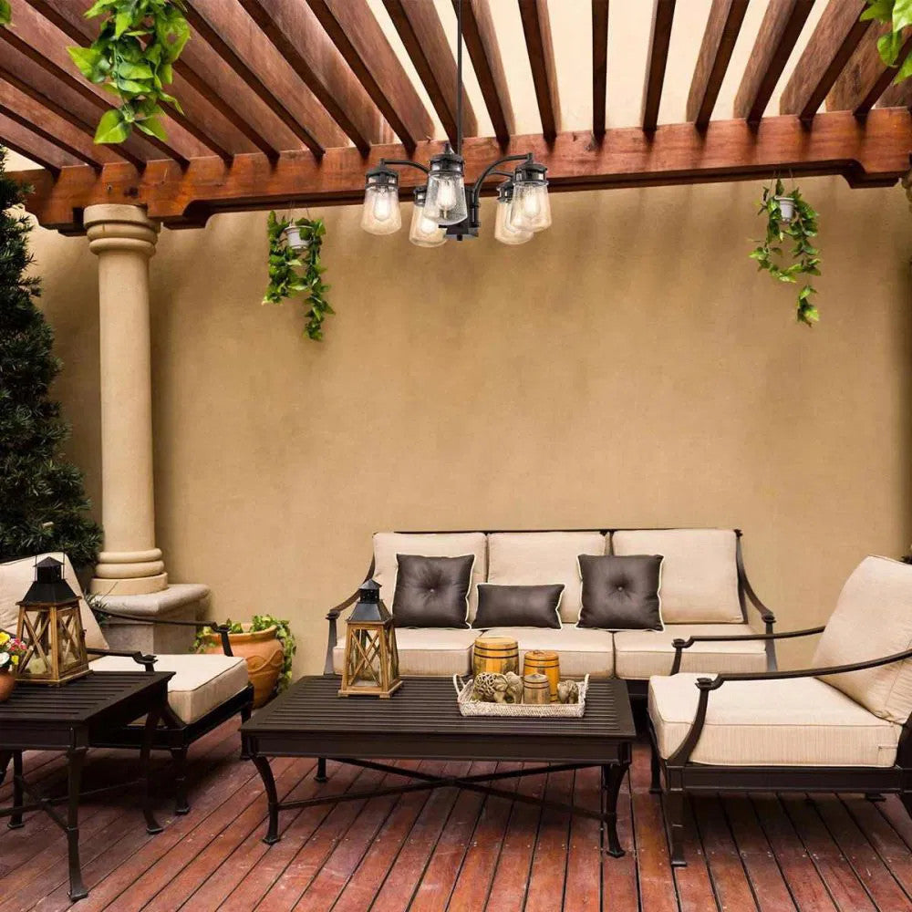 'Coley' Seeded Glass Outdoor Chandelier in a patio