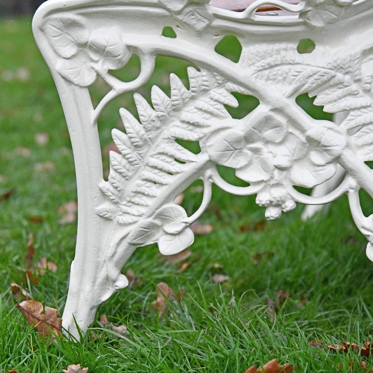 Close up of fern and floral detailing on Two Seater Rochester Bench 