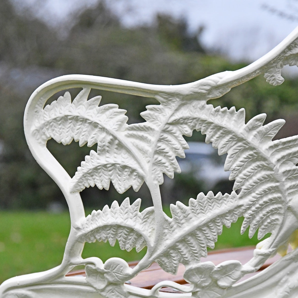 Close up of fern styling on arm rest 