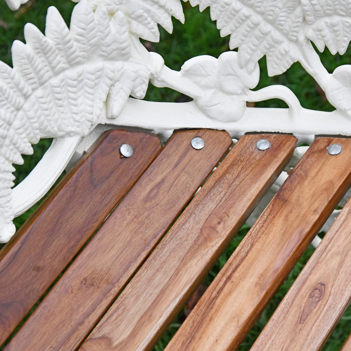 Close up of wooden slats and cream detailing 