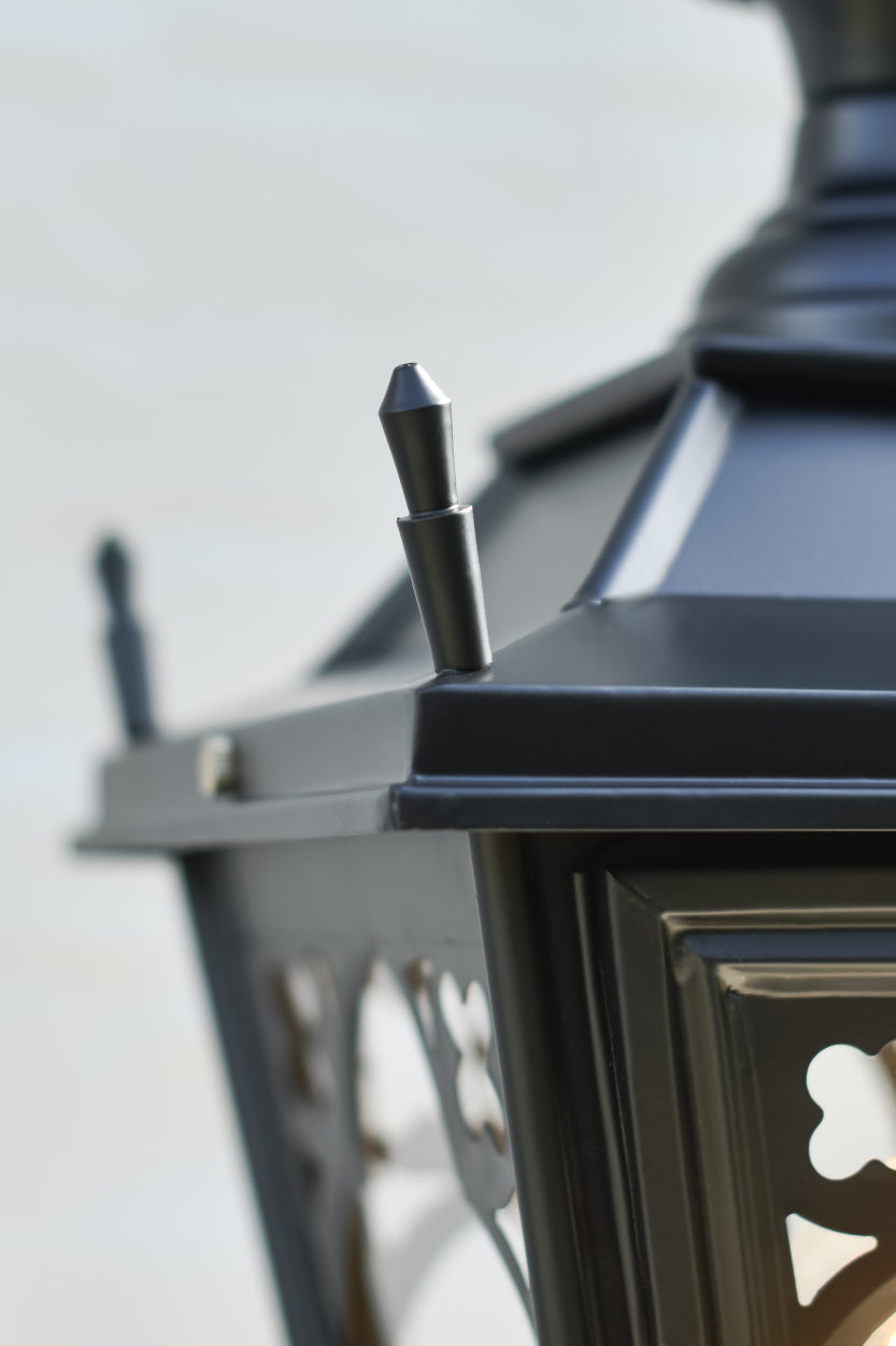 Close up of the black finials