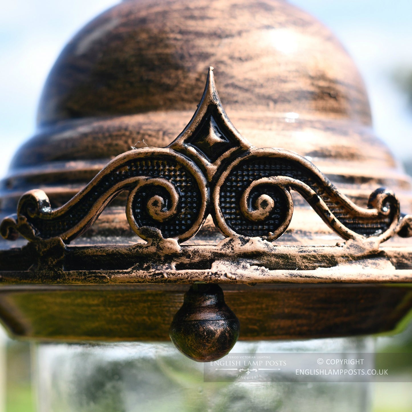Gothic Detailing On Copper Victorian Lamp Post Top