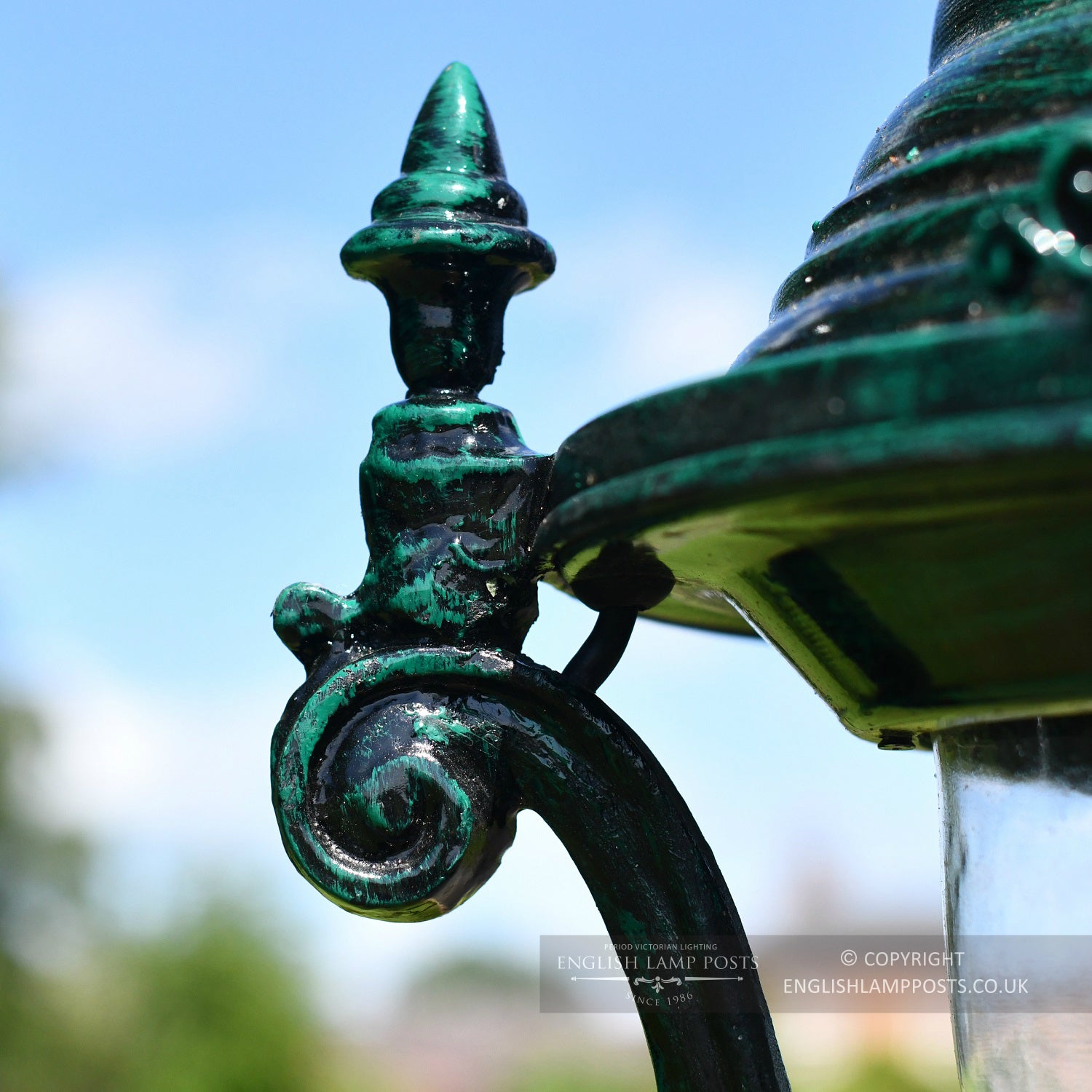 Gothic Style Finial On Antique Green Lamp Post Top