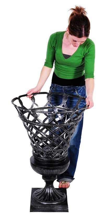 Grey lattice planter with girl