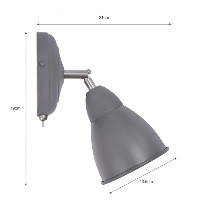 Grey Modern Adjustable Wall Light by Garden Trading With Dimensions