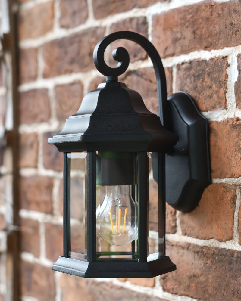 'Guildhouse' Traditional Black Ornate Top Fix Wall Lantern