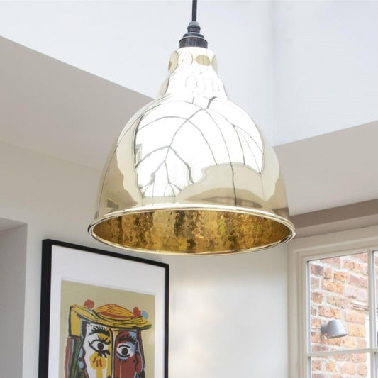 Hammered Brass Bowl-Shaped Interior Pendant Hanging Light