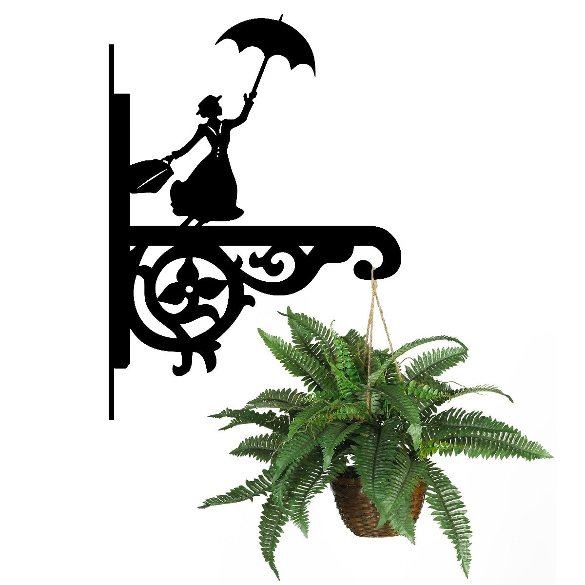 "Mary Poppins" Ornate Garden Hanging Basket Bracket With Planter