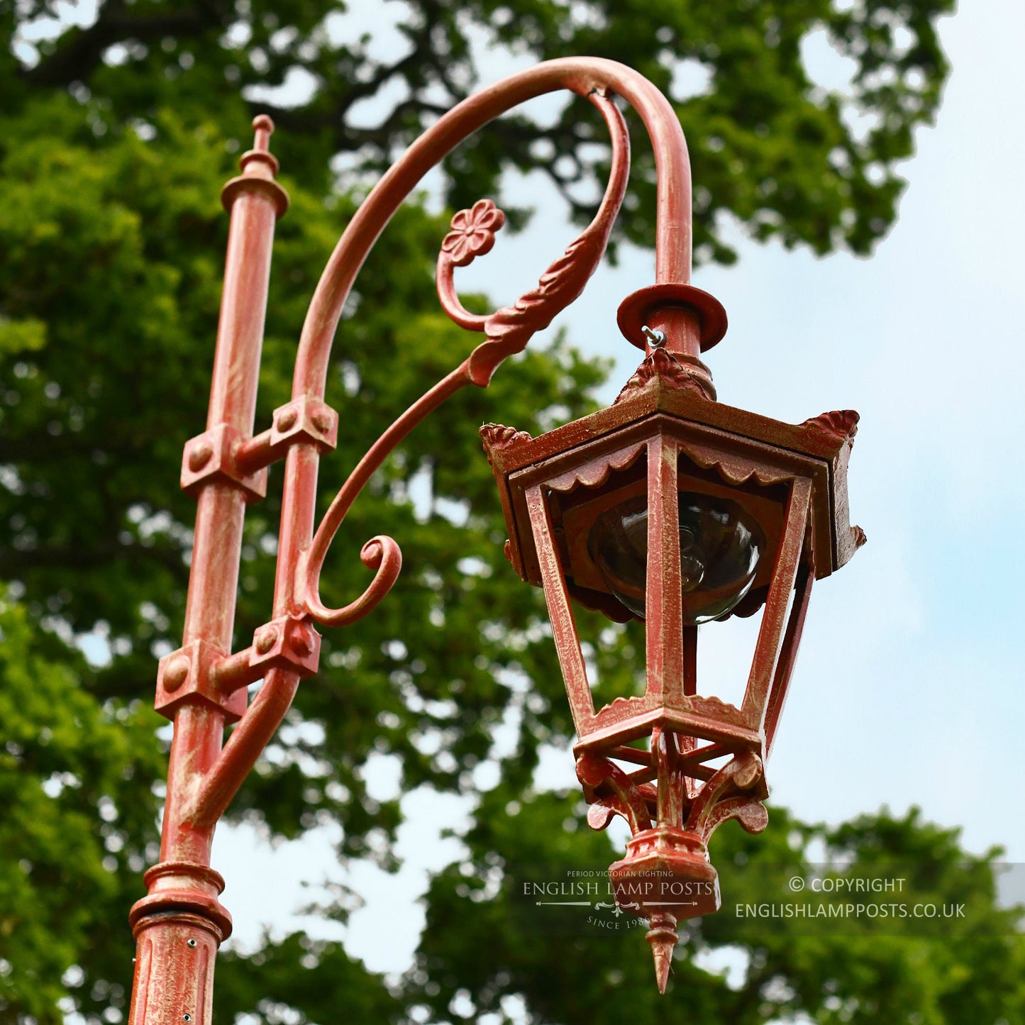 Hanging Lamp Post Lantern In Antique Red