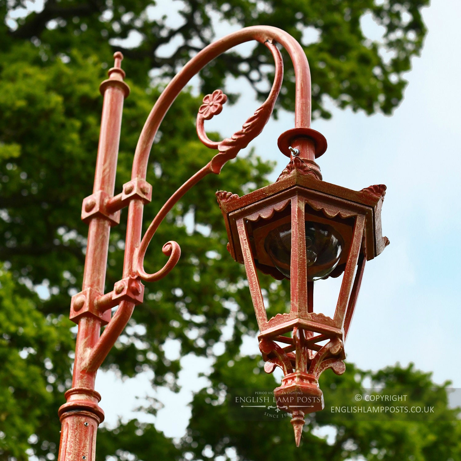 Hanging Lamp Post Lantern In Antique Red