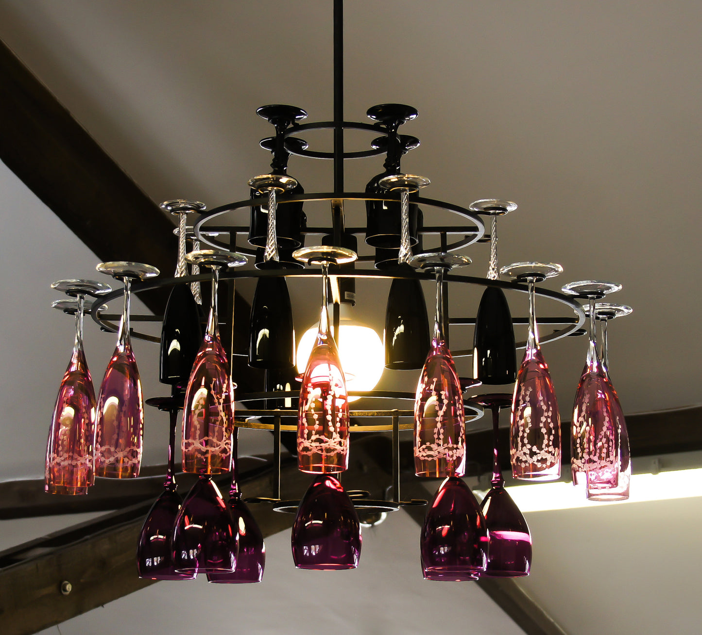 Hanging wine glass chandelier