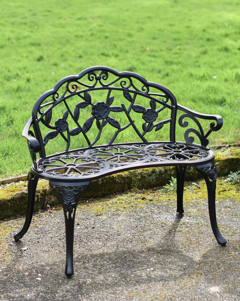 Three quarter view of the 'Haslingfield' bench in situ