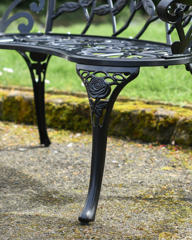 Magnified view of the floral bench leg