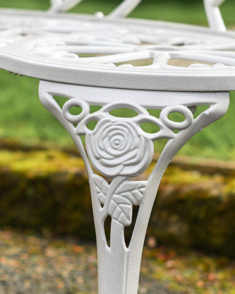 Close up of the white bench leg