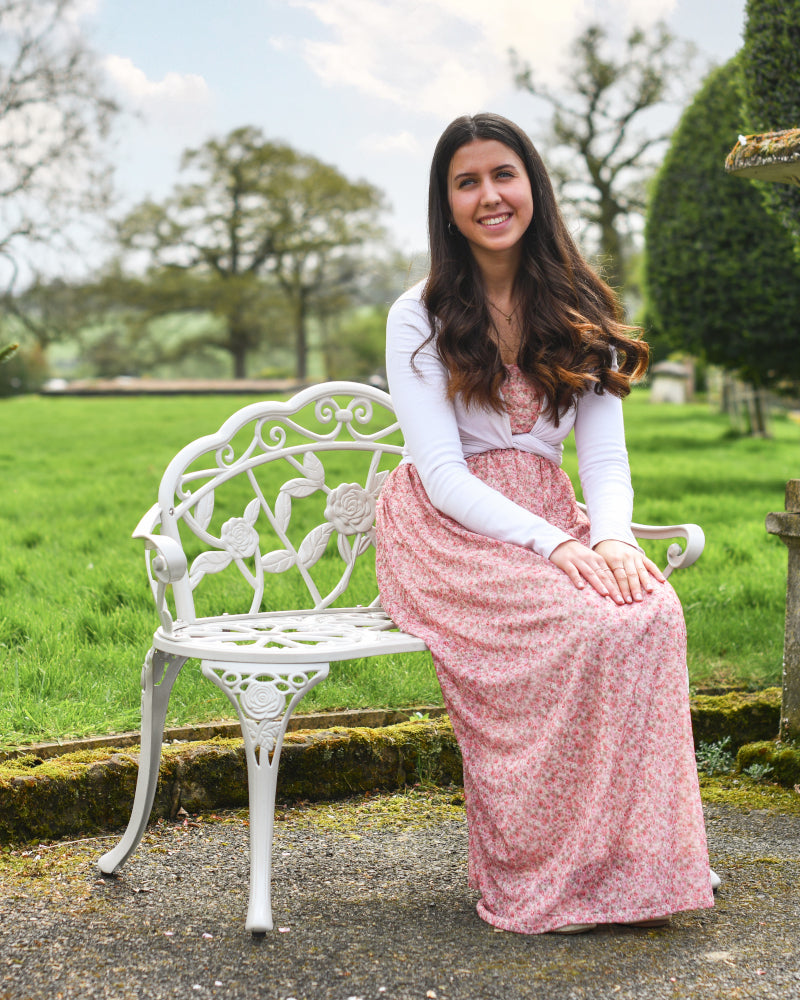 Life size scale of the white two seater bench