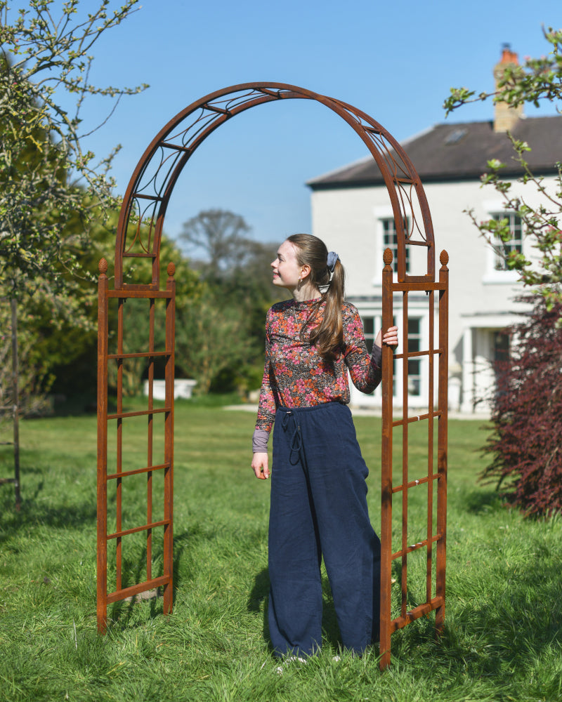 Life size scale of the 'Hassall' Pinecone Inspired Rustic Rose Arch