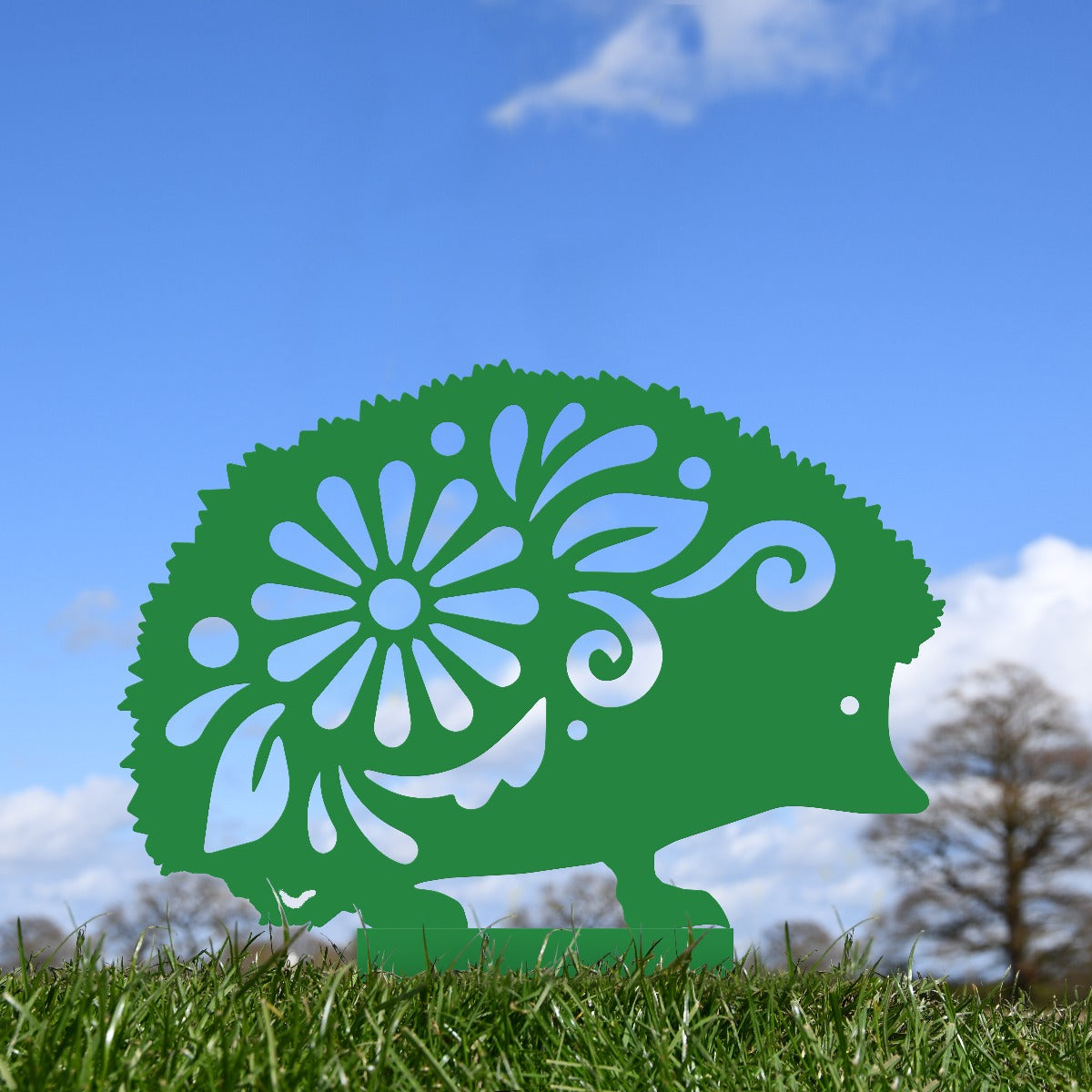 Floral Hedgehog Garden Sheet Steel Silhouette In Green