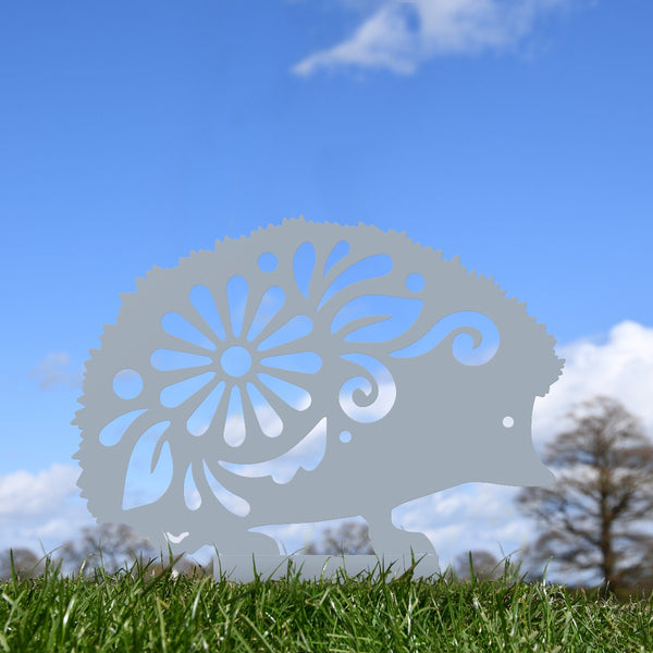 Floral Hedgehog Garden Sheet Steel Silhouette In Silver
